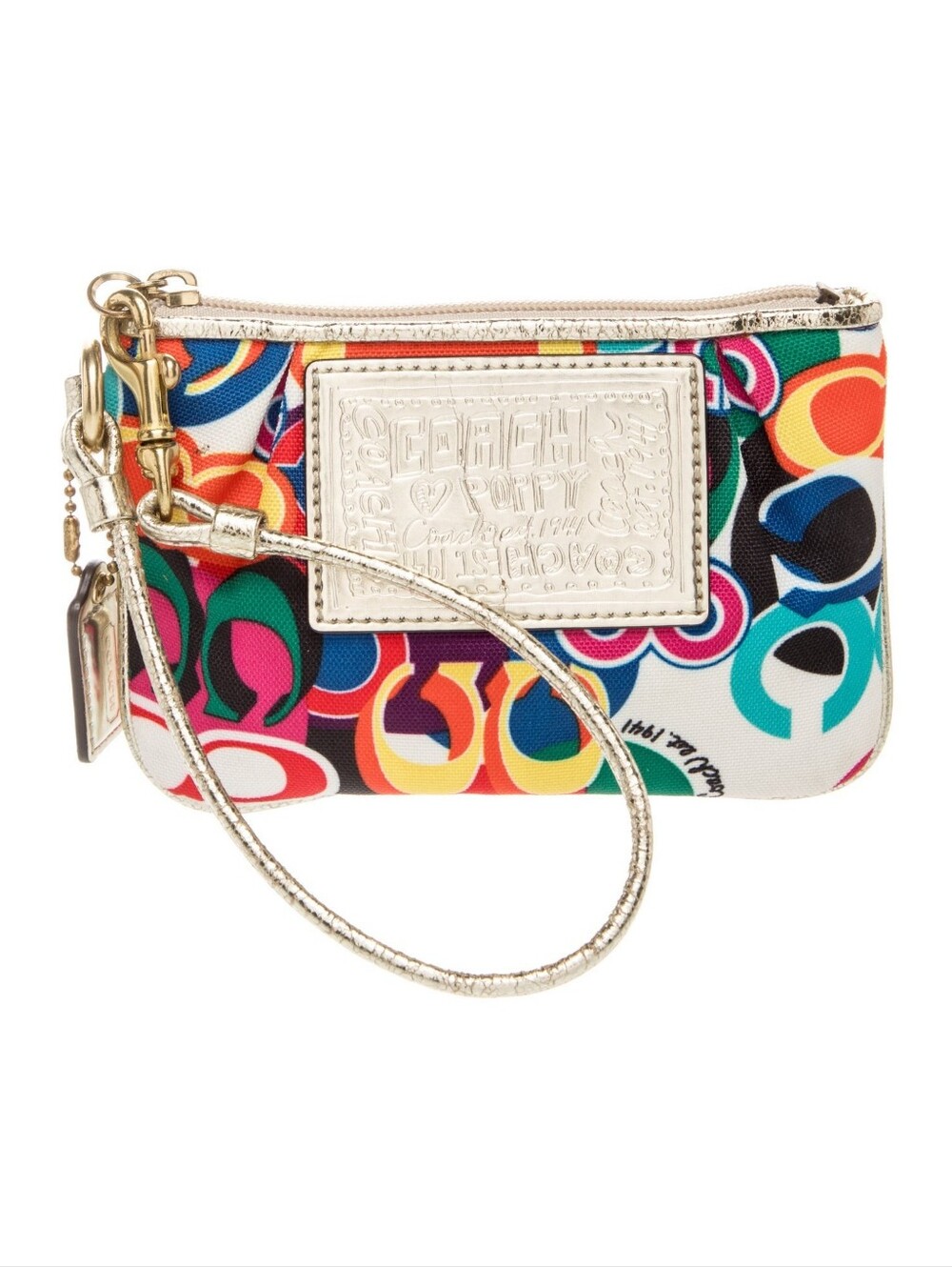 Coach Poppy Monogram Rainbow Rare Wristlet Wallet Gold Strap